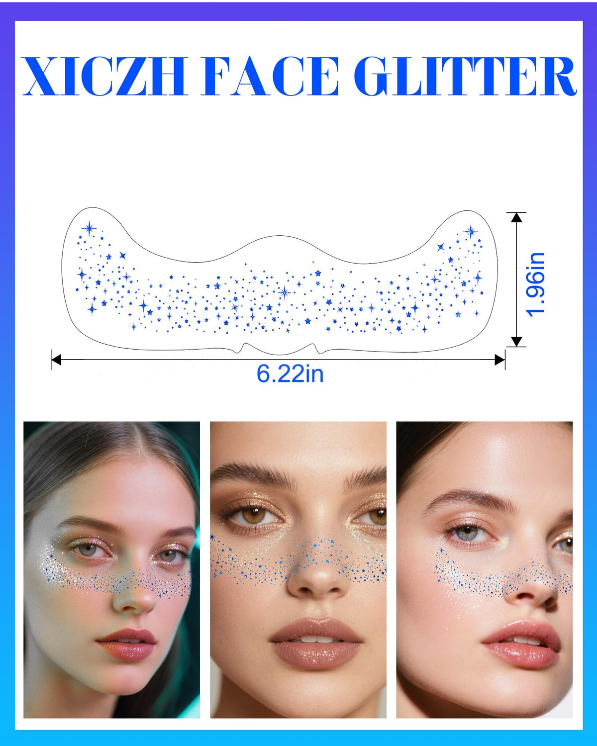 XICZH Face Glitter, Temporary Face Tattoos, Face Body Glitter Makeup Patches for Women Girls, Country Concerts Singer Festival Rave Accessories