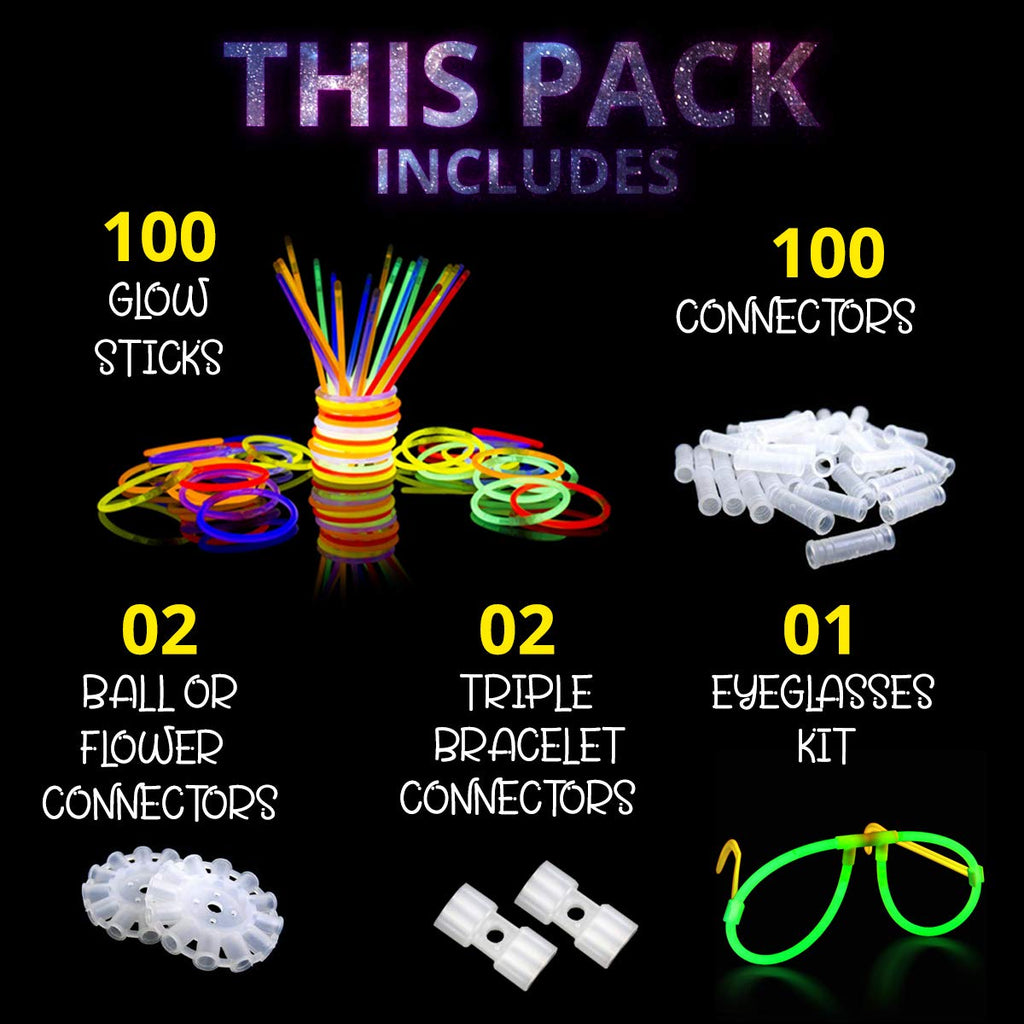 Glow Sticks Bulk, Glow in The Dark Party Supplies w/ Eye Glasses Kit, Bracelets Necklaces & More, 12 Hours Glow Party Pack 8 inch for Kids, Mardi Gras, Party Favors for kids 8-12