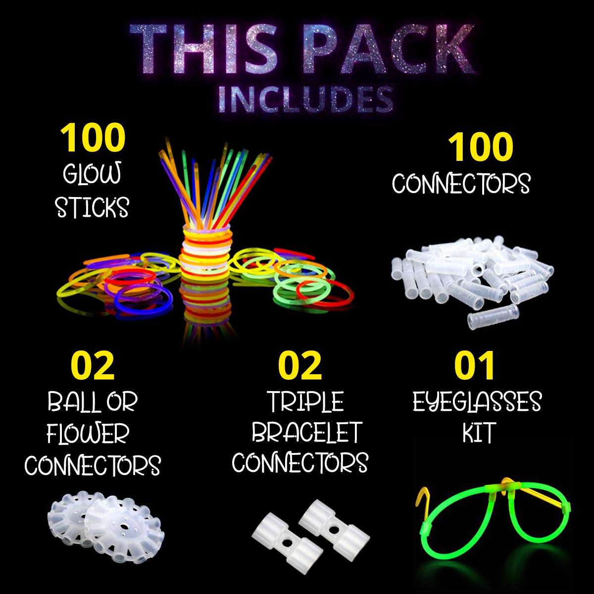 Glow Sticks Bulk, Glow in The Dark Party Supplies w/ Eye Glasses Kit, Bracelets Necklaces & More, 12 Hours Glow Party Pack 8 inch for Kids, Mardi Gras, Party Favors for kids 8-12