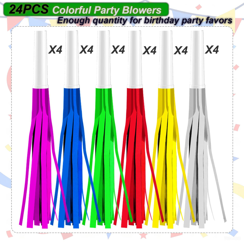 Atopxing 24PCS Bulk Party Blowers & Colourful Noise Makers - Fringed Glitter Party Horns Whistles for Birthday Graduation Christmas New Year - Premium Party Supplies (Mixed Colors)