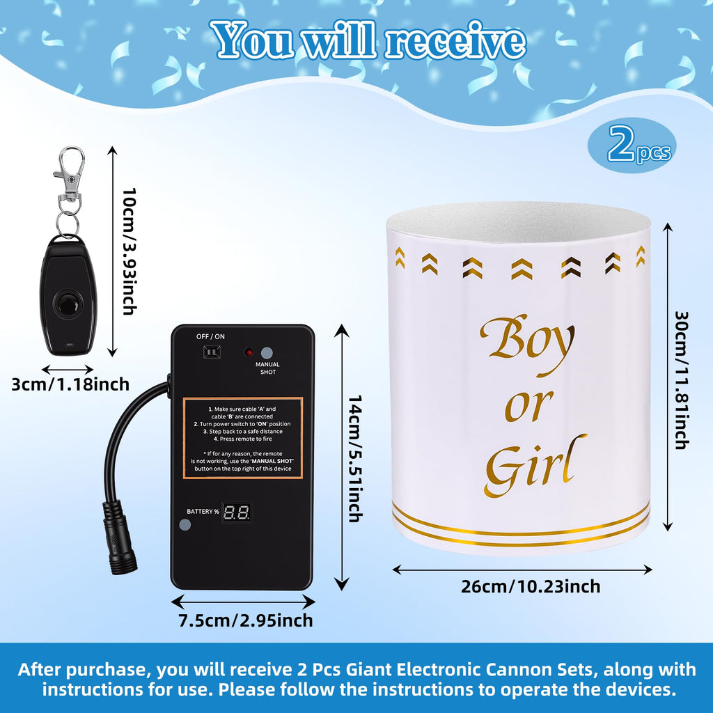 Giant Gender Reveal Electronic Cannon Barrel; Ideal for large Outdoor Gender Reveal Parties; Safe and Eco-friendly ; 2-piece Set