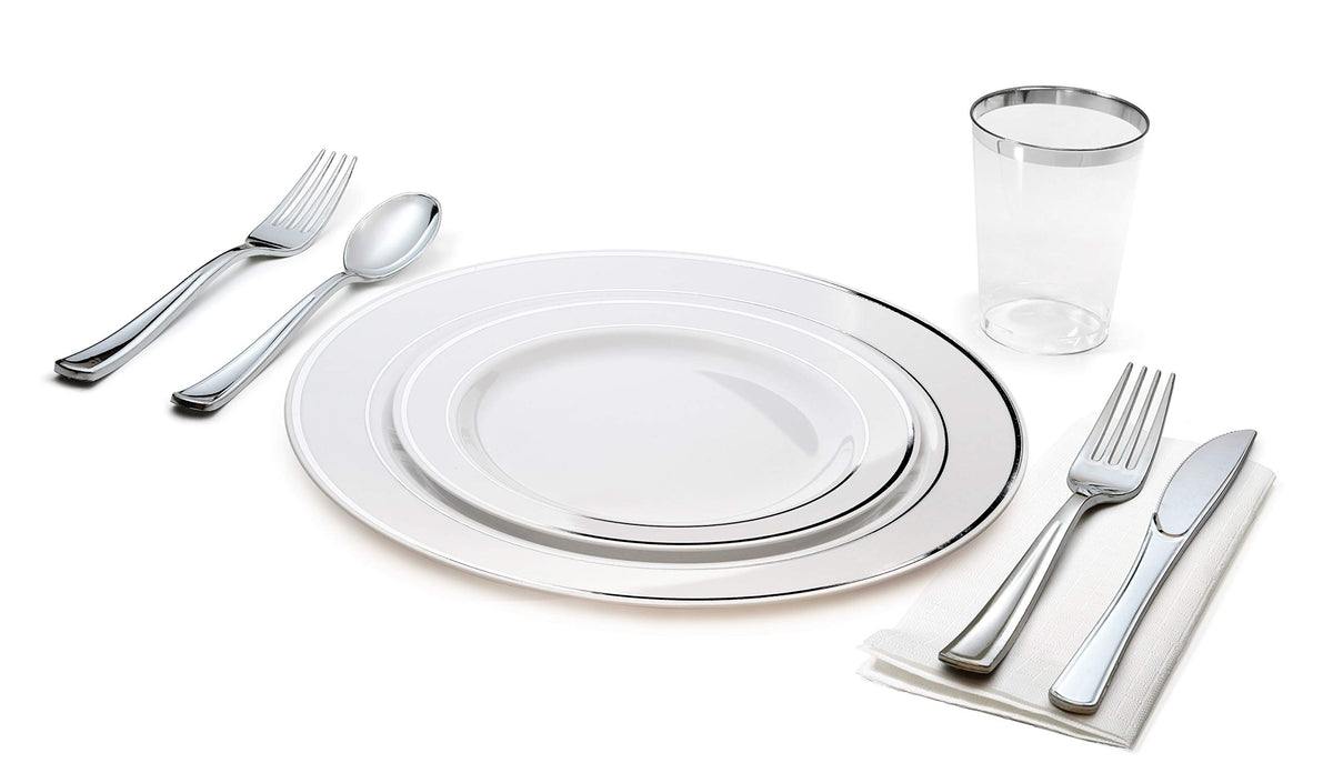 OCCASIONS " 40 guest - Full set - Wedding Disposable Plastic Plates, silverware and tumblers combo