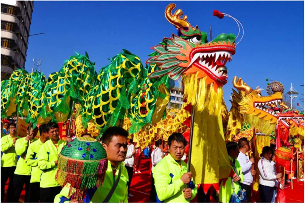 PXIWDAN Lion Dance 18m/59ft Dragon Dance Bronzing Cloth Chinese Ribbon Streamer Fitness Entertainment Performances Dragon Dances