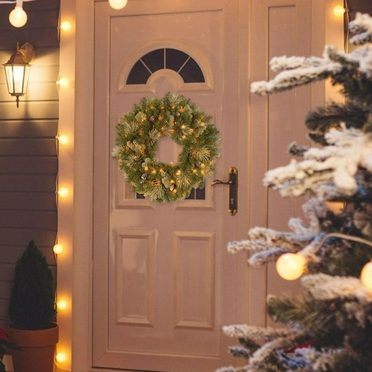 Generic Wall Hanging Holiday Wreath Accessories with LED Lights Operated Christmas Party Supplies for New Year Decoration Christmas Party