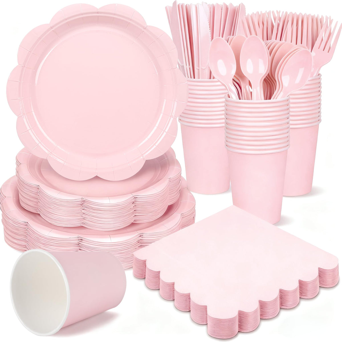 96 Pcs Pink Paper Plates and Napkins Set Party Supplies Serve for 24 Guests