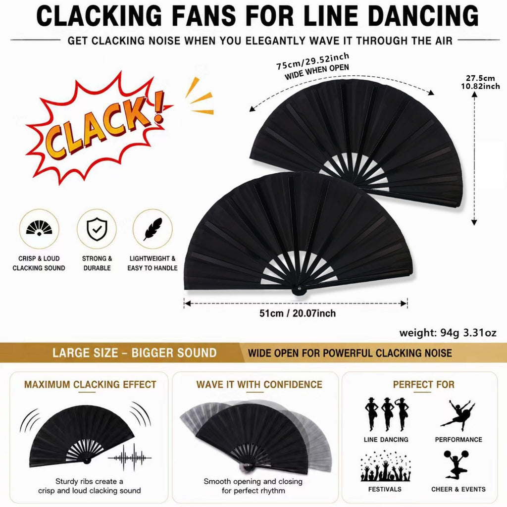 NOIMTTY Large Portable Folding Clacking Fans For Line Dancing - Boots On The Ground Hand Fan For Raves & Decorations