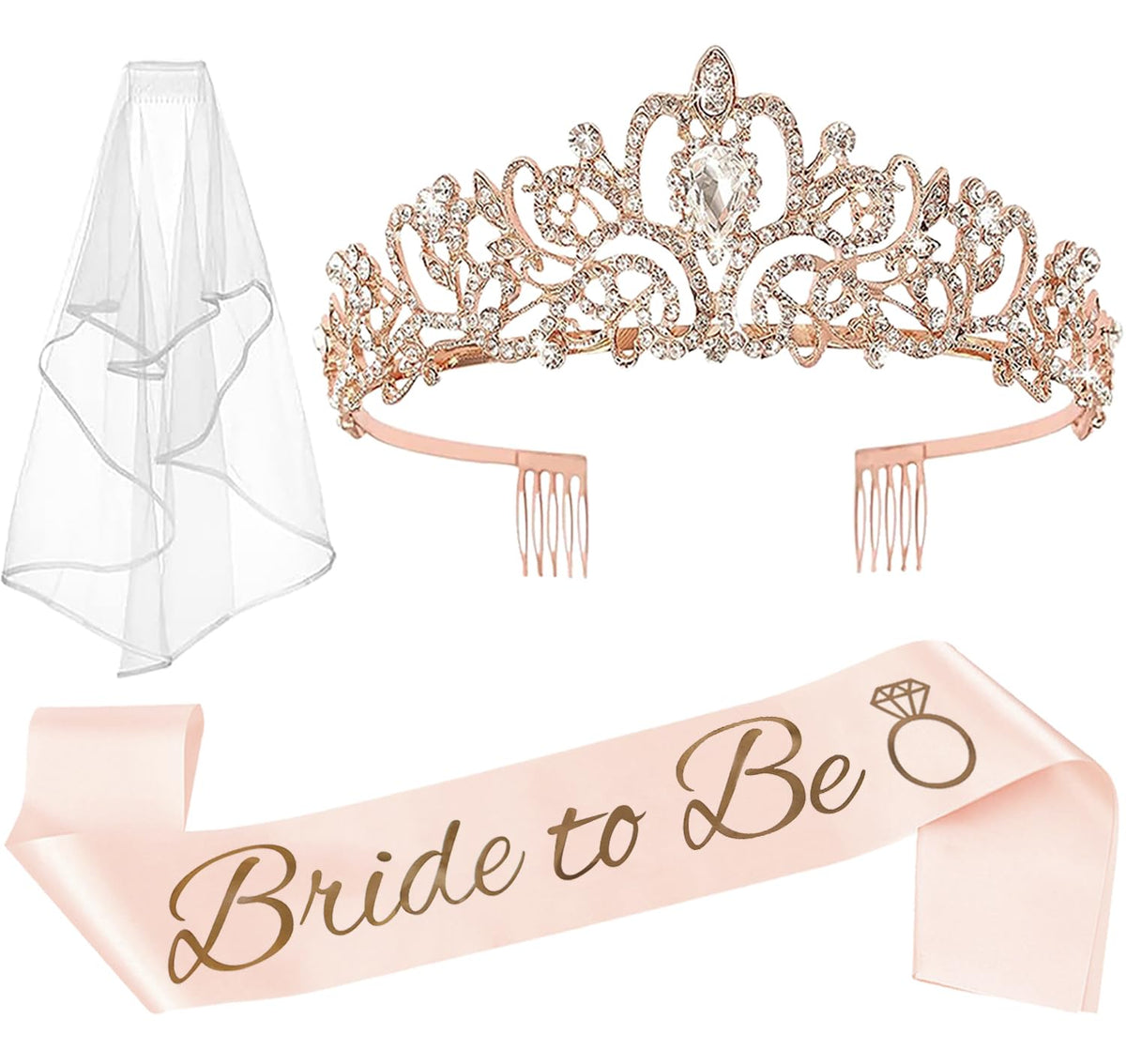 Bachelorette Party Decorations Bridal Shower Crown, Bride to Be Sash&Veil for Women Bachelorette Party Gifts