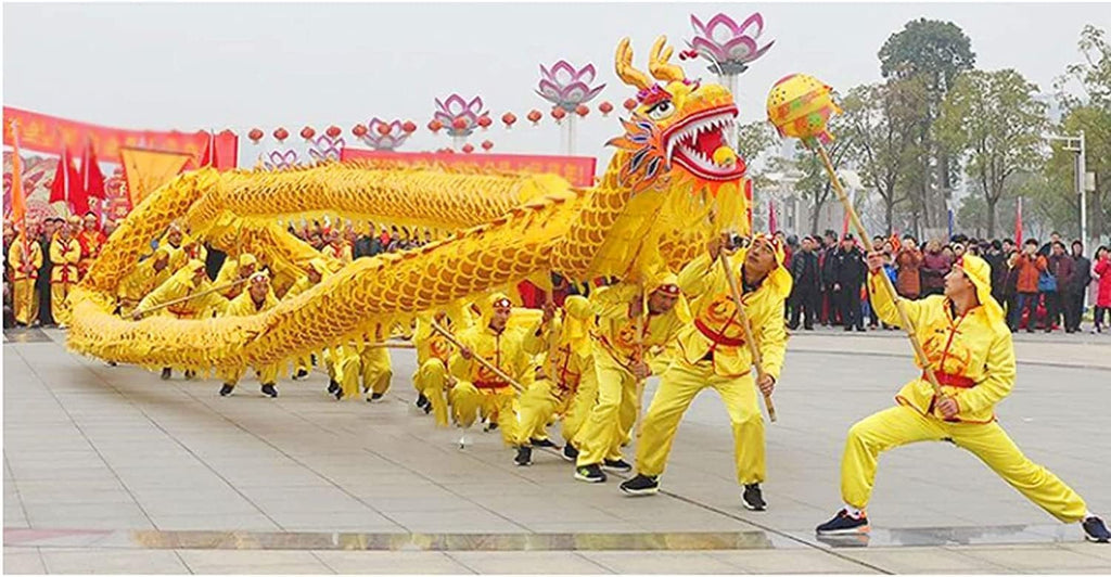 PXIWDAN Lion Dance 18m/59ft Dragon Dance Bronzing Cloth Chinese Ribbon Streamer Fitness Entertainment Performances Dragon Dances