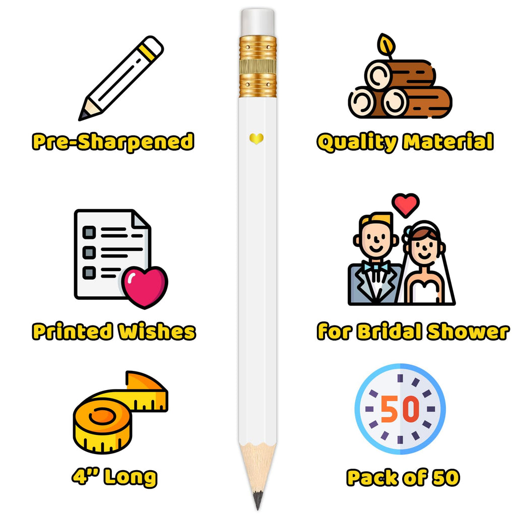 50-Pack Mini Bridal Shower Pencils for Party Games & Activities