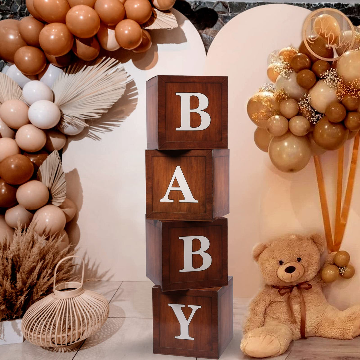 Voircoloria Baby Boxes with Letters for Shower, 4 Transparent Balloon Boxes for Gender Reveal Birthday Wedding Decorations