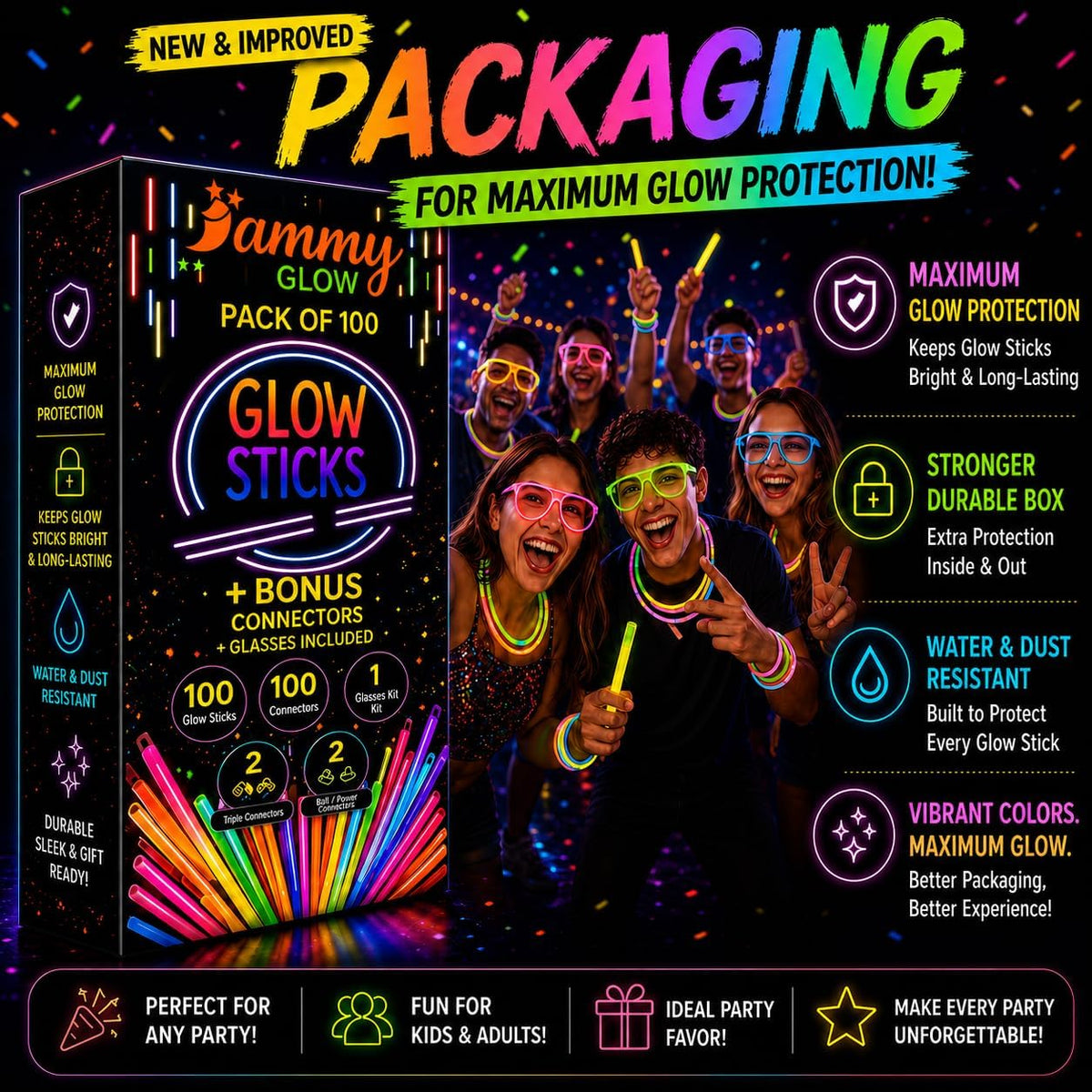 Glow Sticks Bulk, Glow in The Dark Party Supplies w/ Eye Glasses Kit, Bracelets Necklaces & More, 12 Hours Glow Party Pack 8 inch for Kids, Mardi Gras, Party Favors for kids 8-12