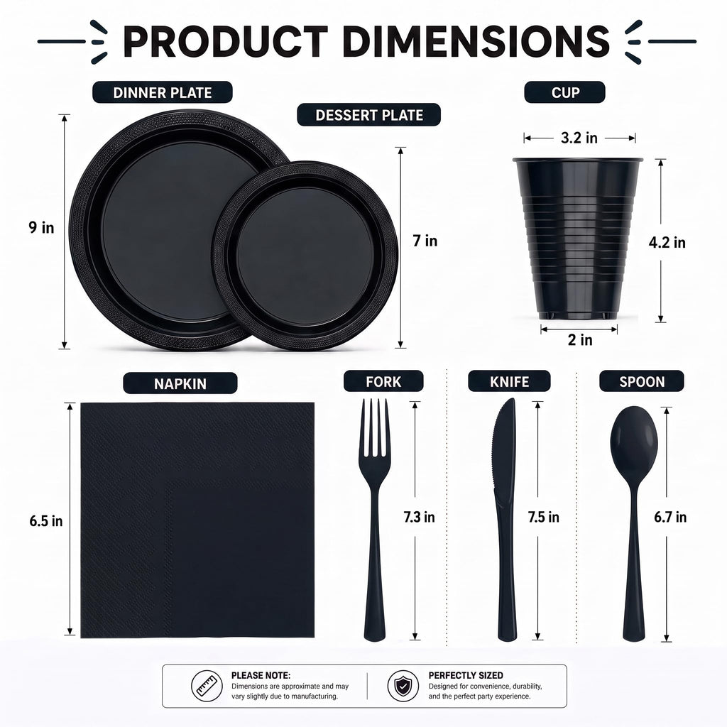 Exquisite 350 Pcs Black Plates and Napkins Party Supplies Plate Sets