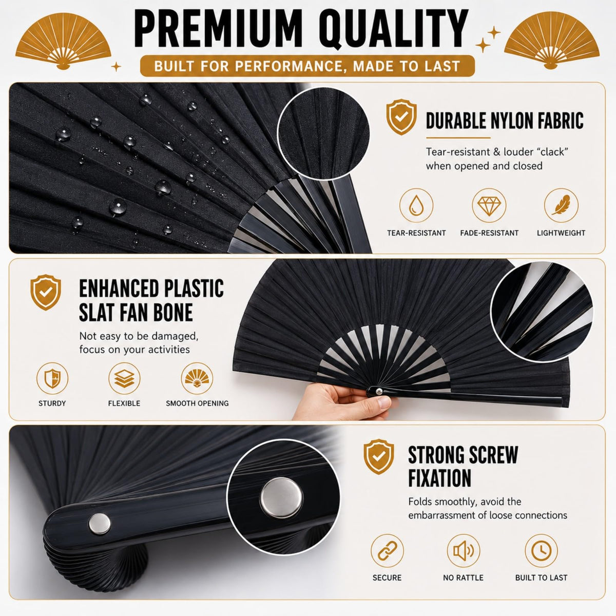 NOIMTTY Large Portable Folding Clacking Fans For Line Dancing - Boots On The Ground Hand Fan For Raves & Decorations