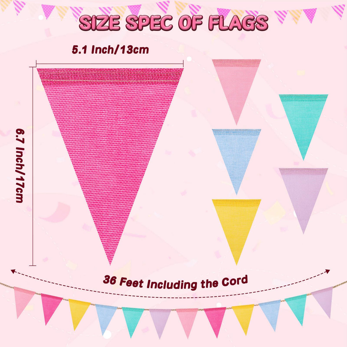 Jutevo 120 Flags/72ft Pennant Banner Flags Garland, Triangle Banner Pennant Flags on a String, Pastel Burlap Pennant Banner Garland Bunting Banner for Outdoor Birthday Party Decorations