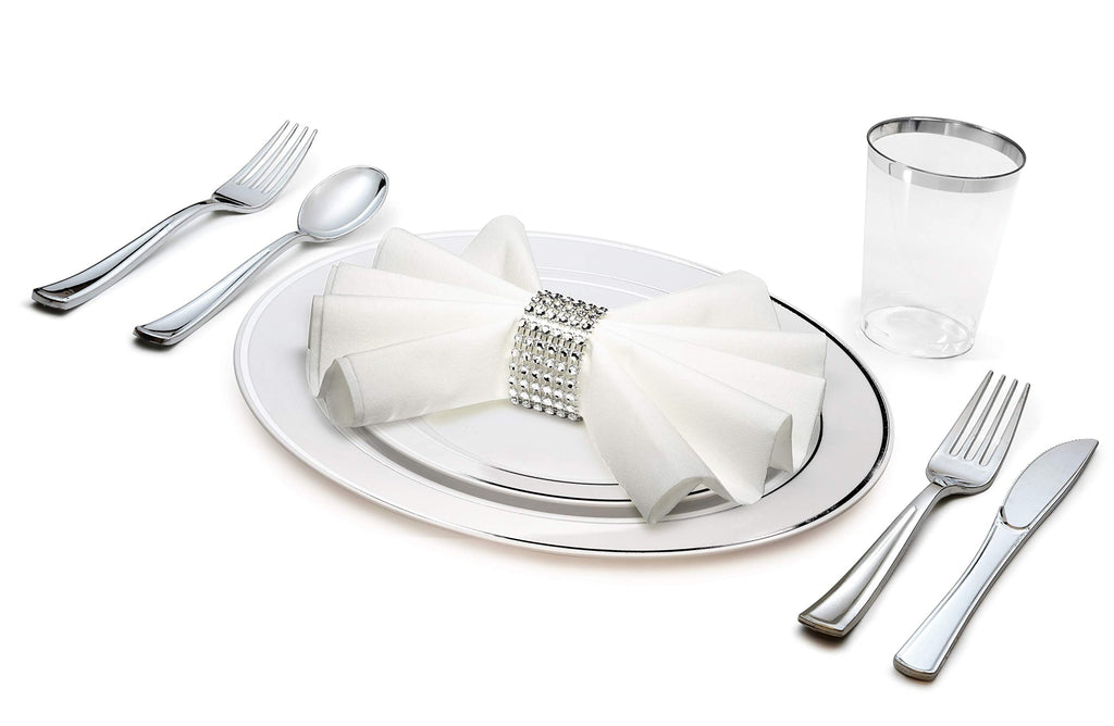 OCCASIONS " 40 guest - Full set - Wedding Disposable Plastic Plates, silverware and tumblers combo