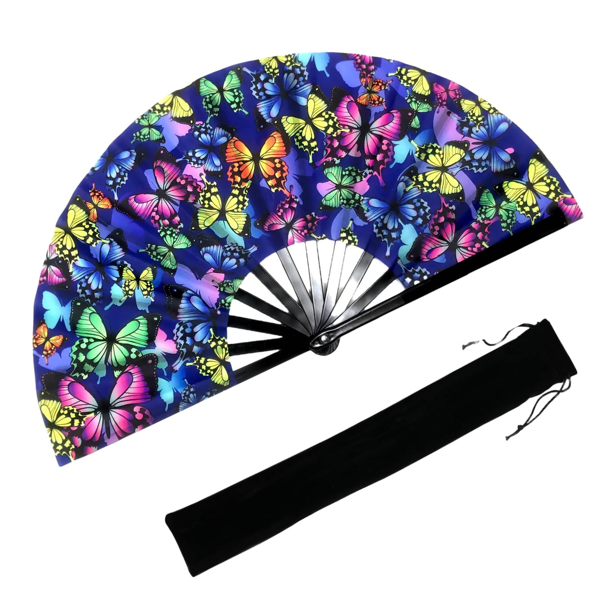YKuzLx 13‘’ UV Glow Large Rave Fan for Men Women, Decorative Folding Hand Fan for Party, Home Decoration, Gift, Music Festival Essential, EDM Rave Accessories
