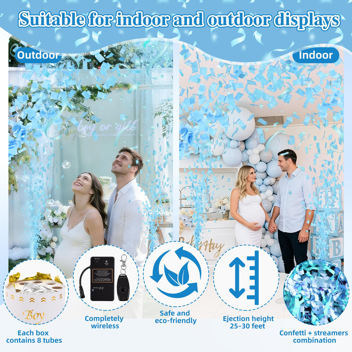 Giant Gender Reveal Electronic Cannon Barrel; Ideal for large Outdoor Gender Reveal Parties; Safe and Eco-friendly ; 2-piece Set