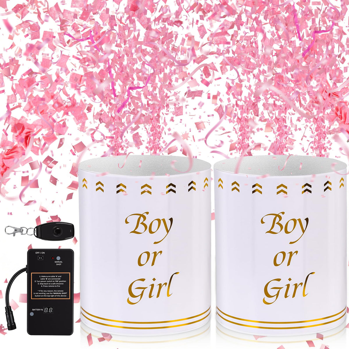Giant Gender Reveal Electronic Cannon Barrel; Ideal for large Outdoor Gender Reveal Parties; Safe and Eco-friendly ; 2-piece Set