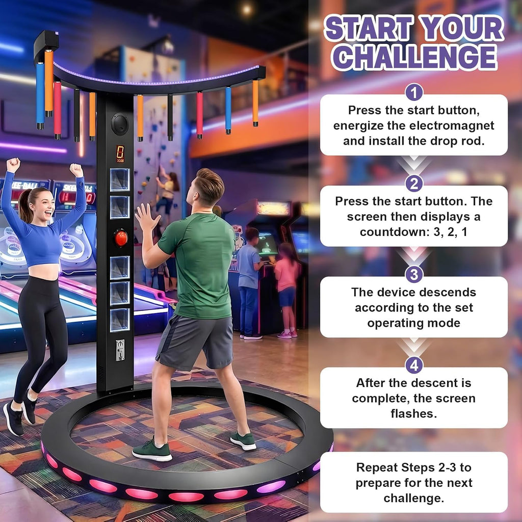 Hand Eye Coordination Catch Stick Arcade Game Machine - Coin Operated Reaction Training Equipment, Coin-Free Entertainment Mode, Party Entertainment, Arcade Room, Bars