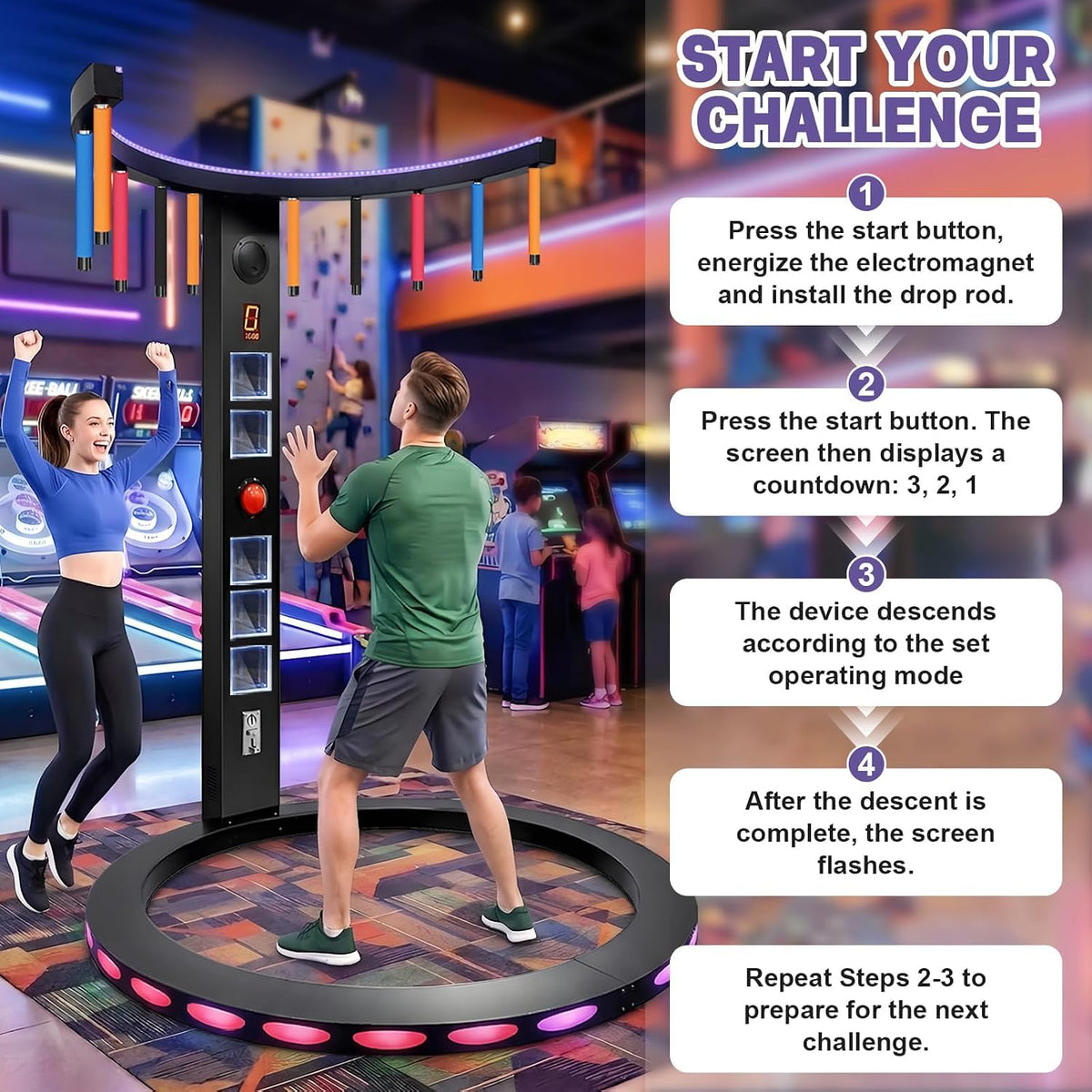Hand Eye Coordination Catch Stick Arcade Game Machine - Coin Operated Reaction Training Equipment, Coin-Free Entertainment Mode, Party Entertainment, Arcade Room, Bars