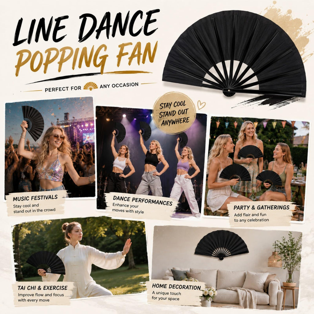 NOIMTTY Large Portable Folding Clacking Fans For Line Dancing - Boots On The Ground Hand Fan For Raves & Decorations