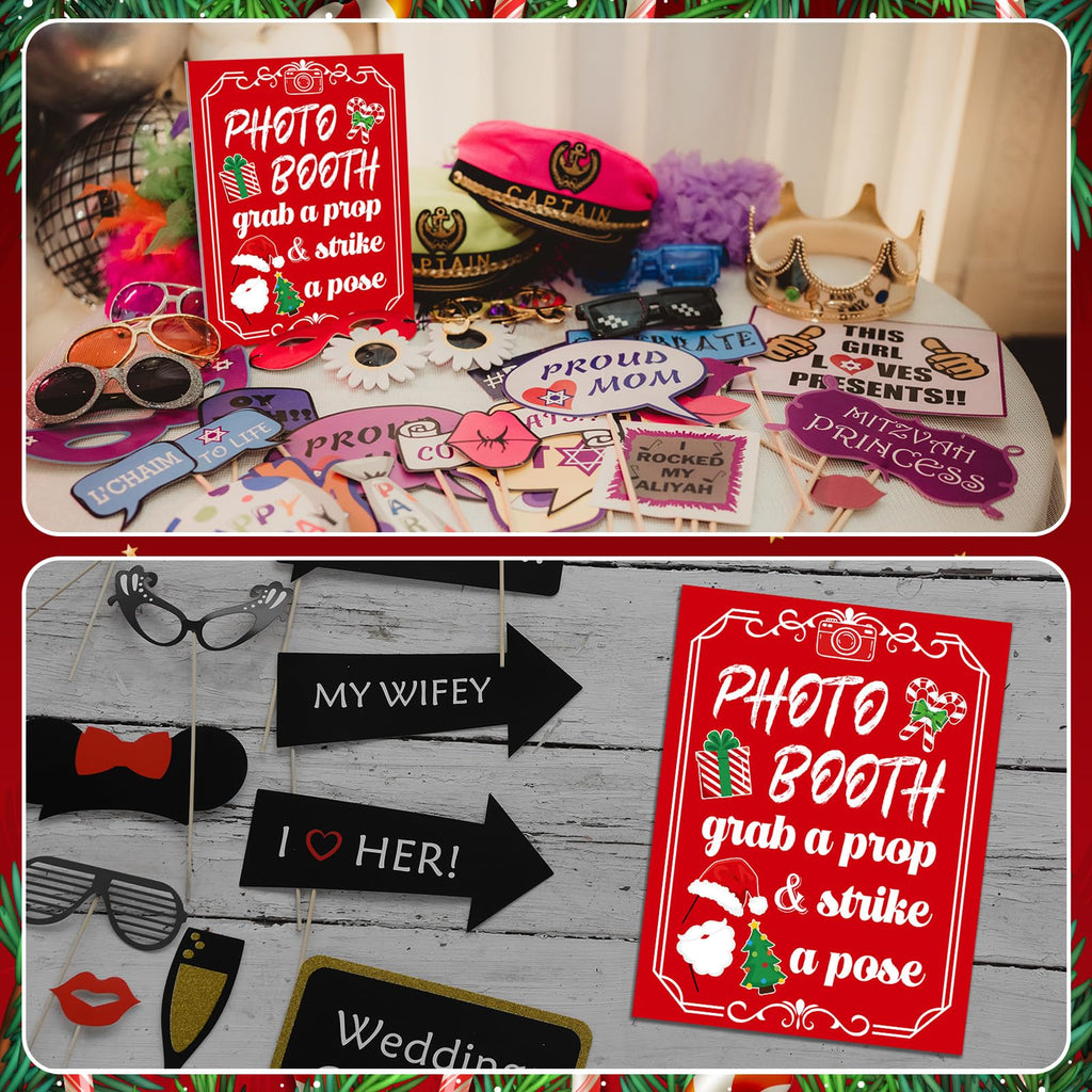 Briwooody Photo Booth Sign with Stand Retro Background Table