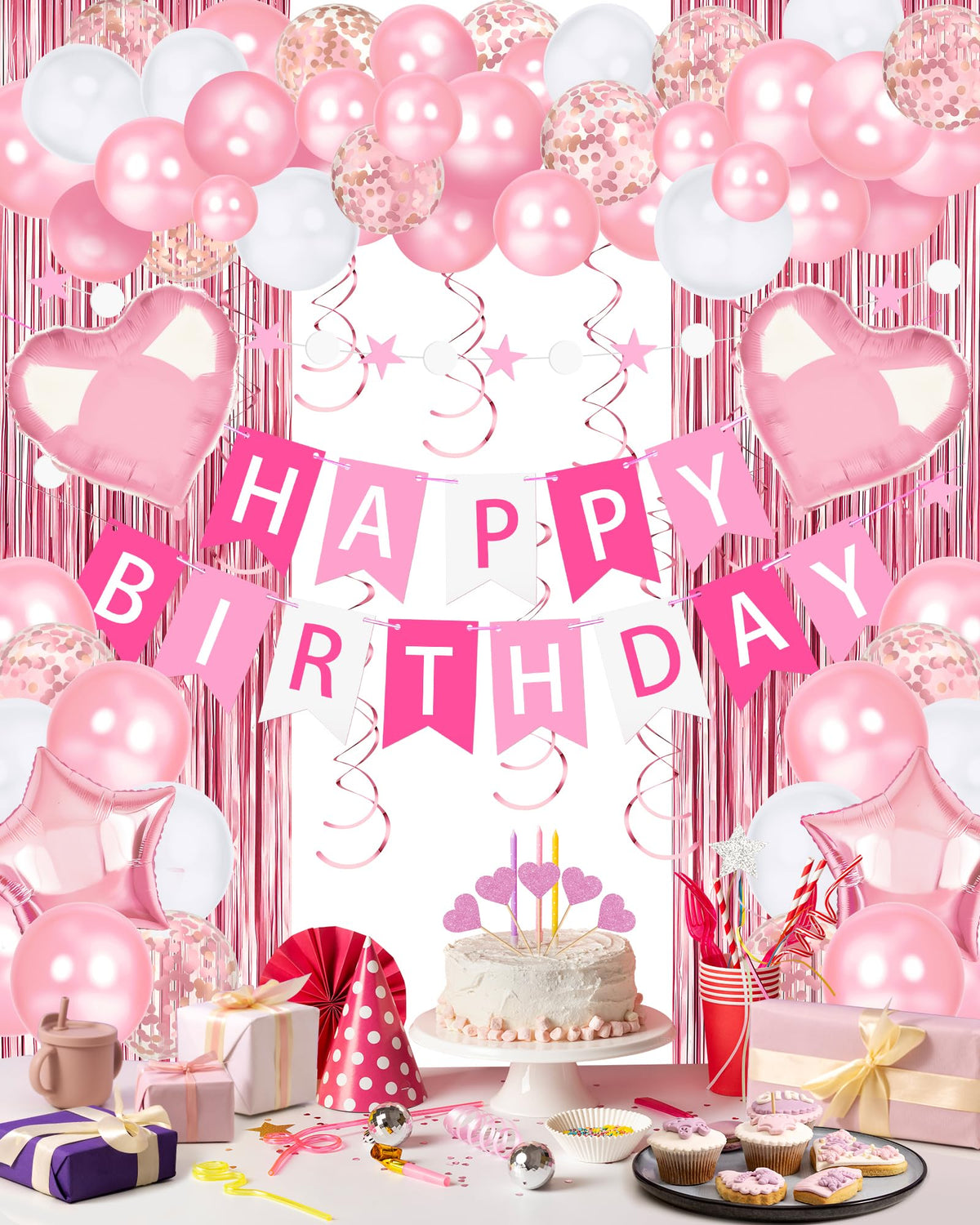 Happy Birthday Party Decorations with Banner Balloons for Women