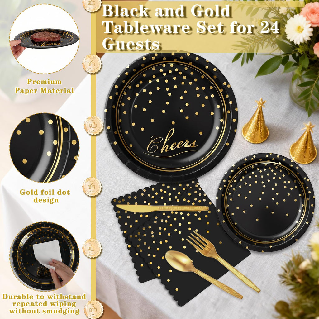 168Pcs Graduation Party Supplies, Colourful Paper Plates Napkins Cups Cutlery Tableware Set, Disposable Polka Dots Party Plates Cups and Napkins for Wedding Birthday Graduation Decor