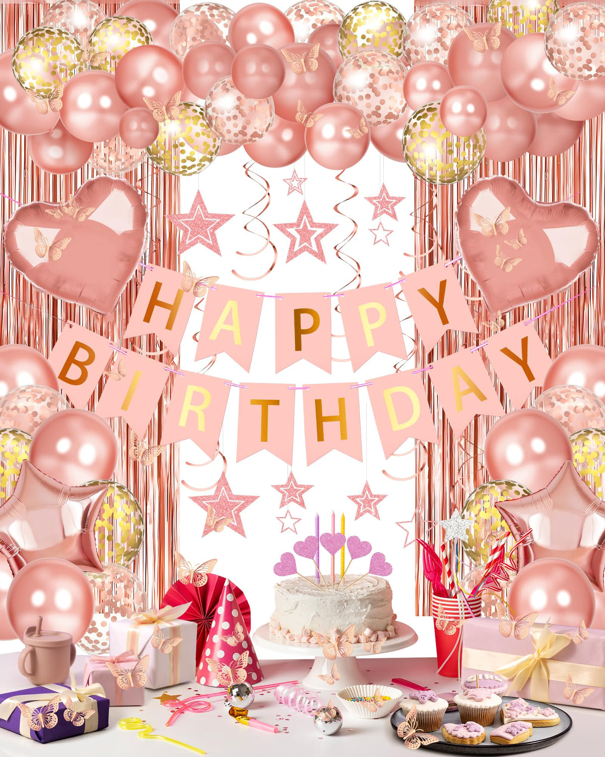 Happy Birthday Party Decorations with Banner Balloons for Women