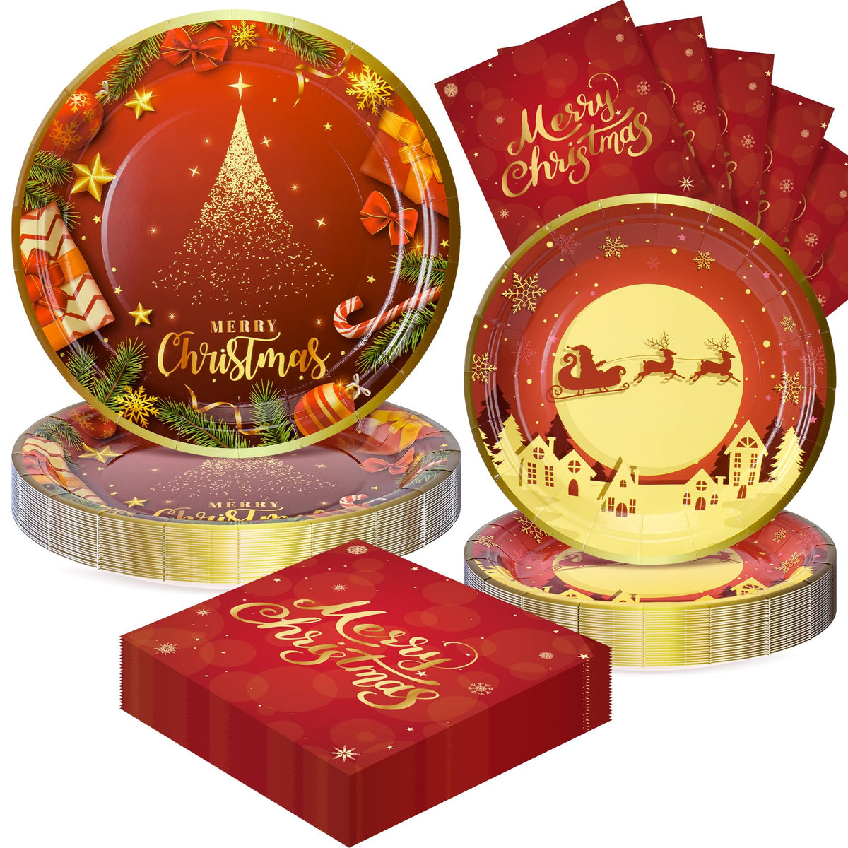 Fighting to Achieve Christmas and Happy New Year Plates for Party Decorations, Party Disposable Tableware Supplies