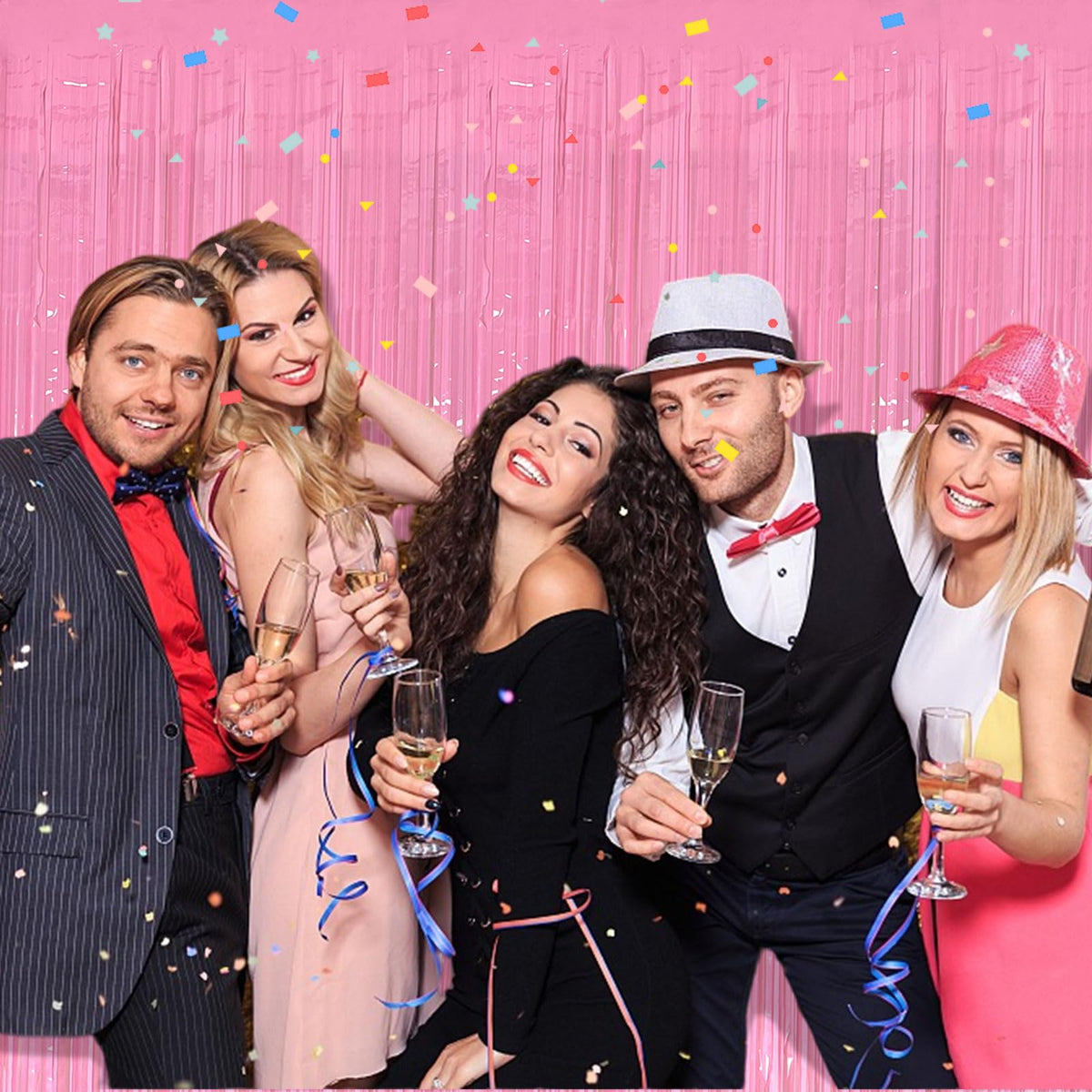 Party Backdrop Decorations Pink Tinsel Curtain Party Backdrop Foil Fringe Birthday Decorations Photo Booth Streamer Pink Theme Bachelorette Graduation Decor