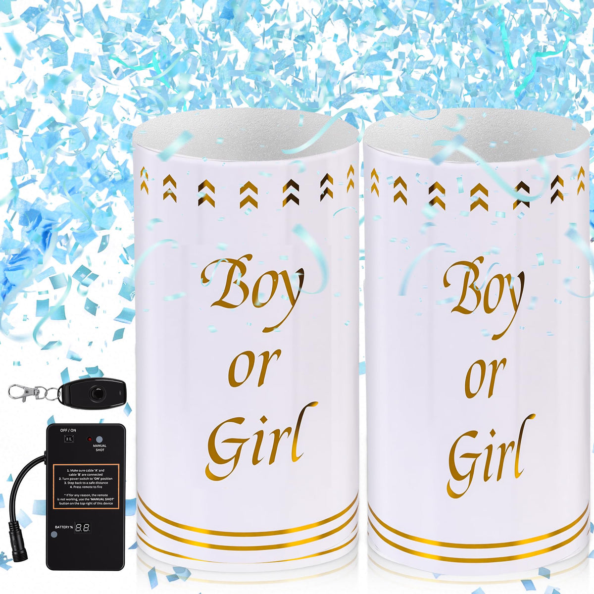 Giant Gender Reveal Electronic Cannon Barrel; Ideal for large Outdoor Gender Reveal Parties; Safe and Eco-friendly ; 2-piece Set