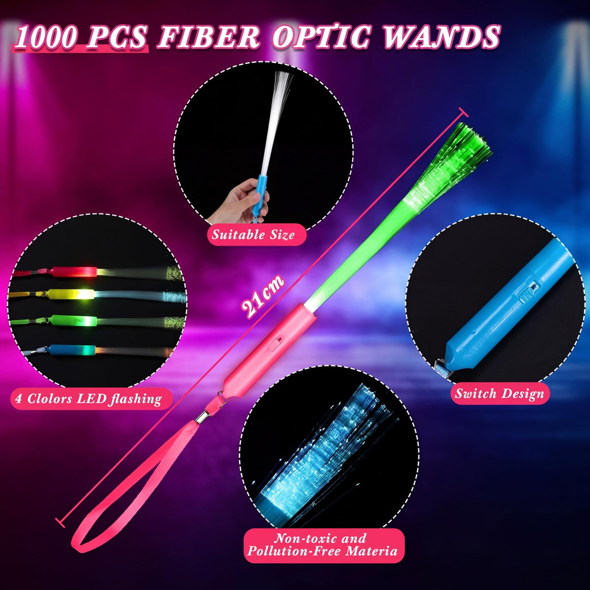 Junkin Fiber Optic Wands Bulk, LED Glow Sticks with Batteries
