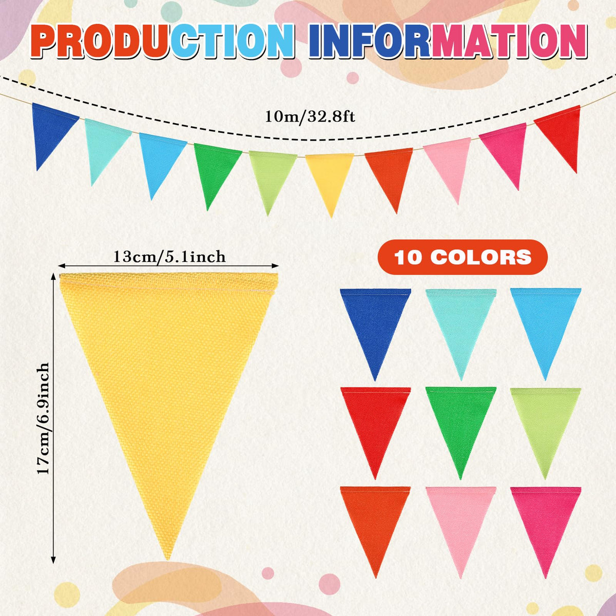 HESTYA 42 Pieces Colorful Pennant Banner Flag Multicolor Bunting Triangle Banner Pastel Pennants for Birthdays Classroom School Carnival Garland Outdoor Events Party Hanging Decorations