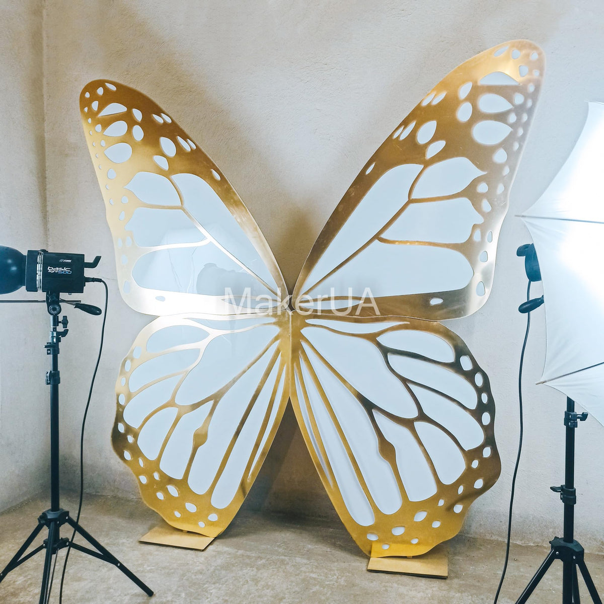 Butterfly Backdrop Gold + White 2m 6.6ft Birthday Party Props Decorations Wedding Wings Stand Flower Floral Angel Design Event Decor