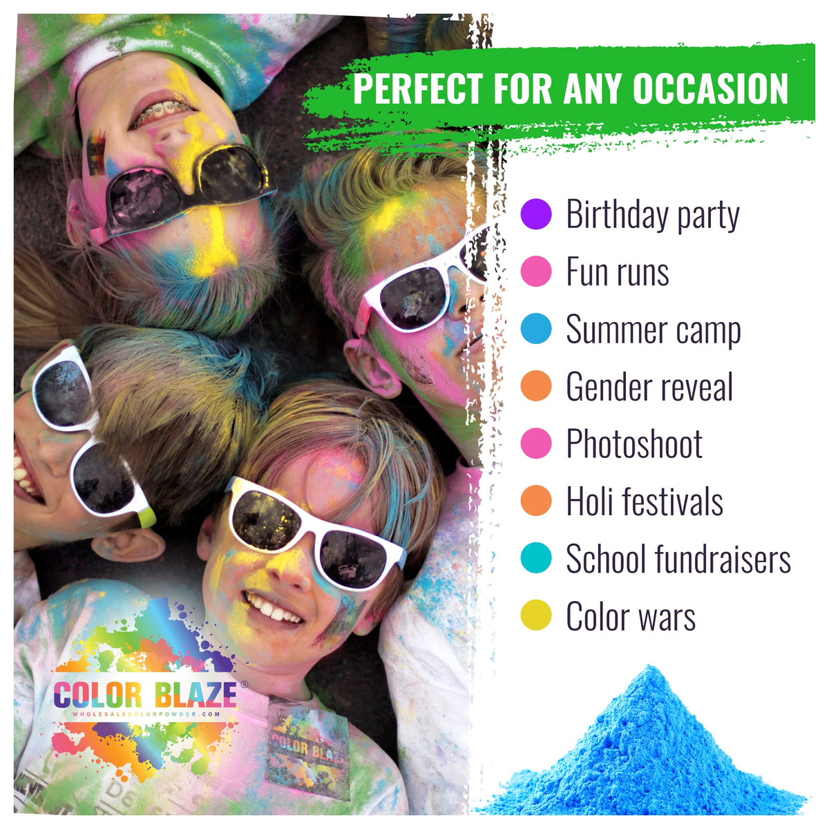 Color Blaze Holi Color Run Powder - 25 lbs Bulk