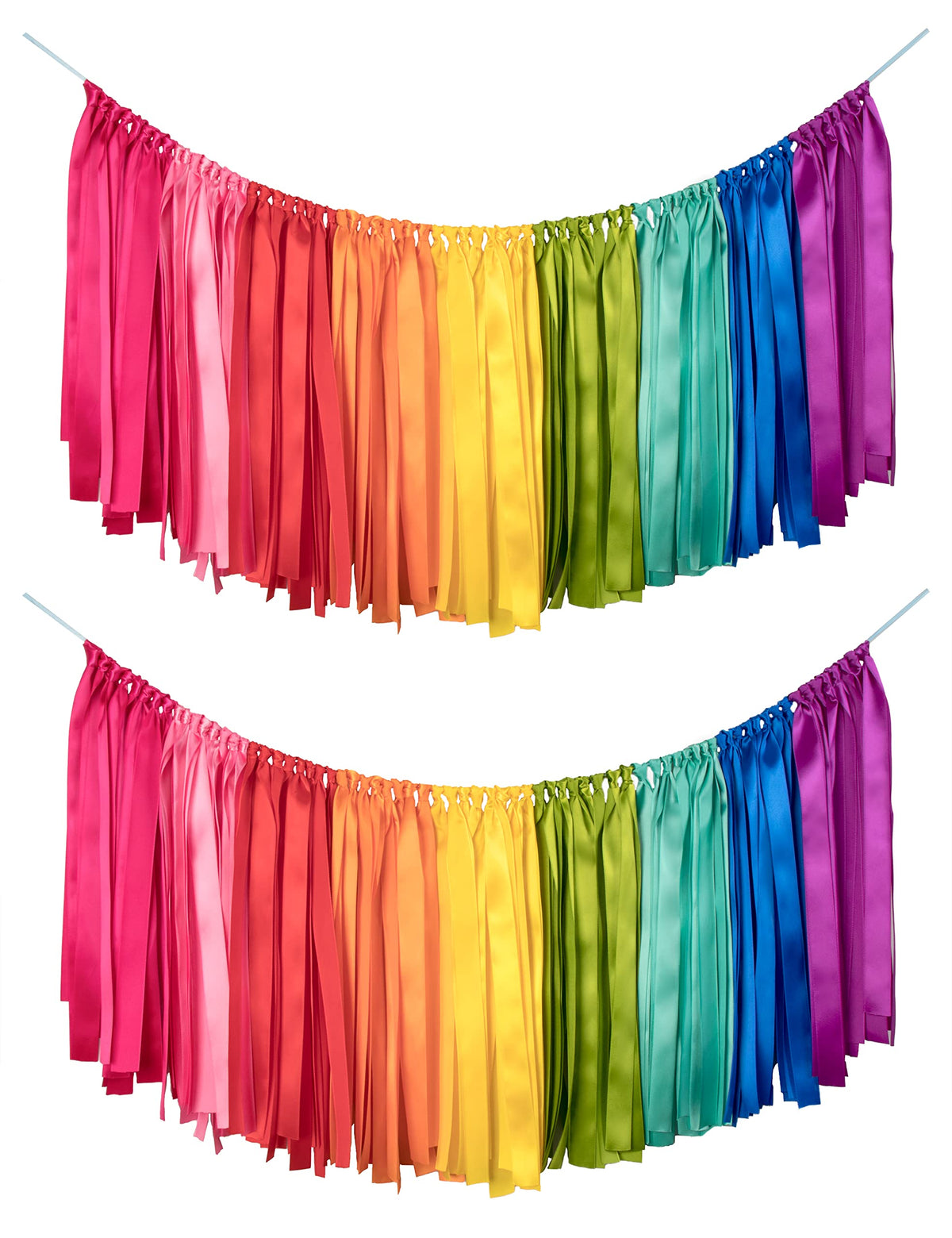 2 Packs Rainbow Ribbon Tassel Garland, Pre Assembled Colorful Garland Banner 40x14 Inch Banner Backdrop for Classroom Decor, Wall Window, Weddings, Baby Showers, and Birthdays Parties