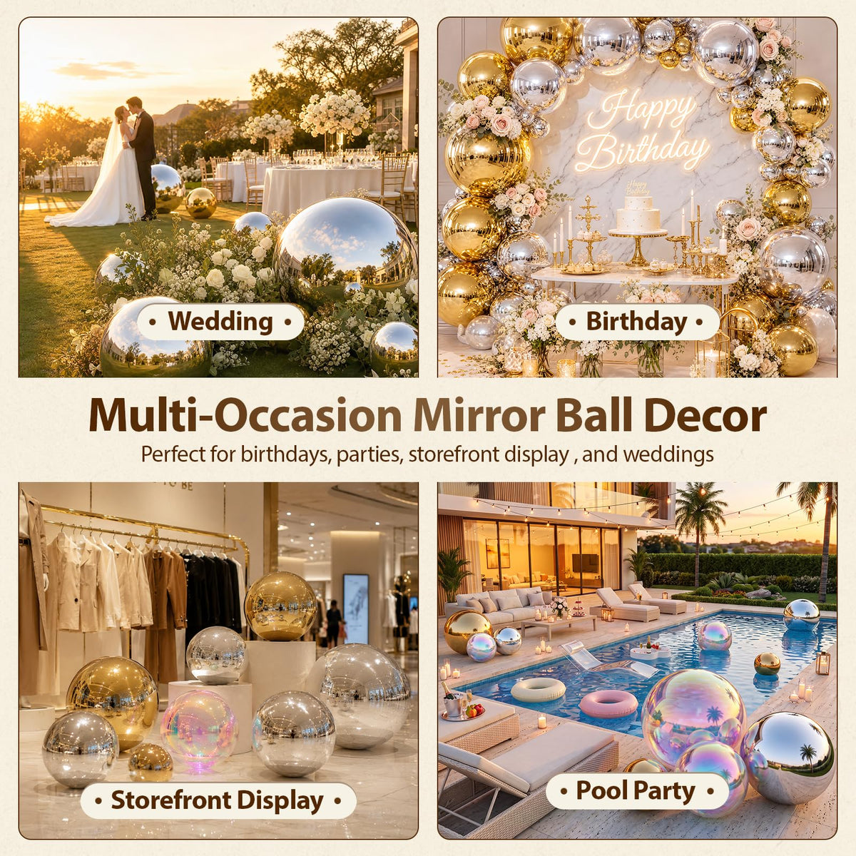 Inflatable Mirror Balls,Large Mirror Balls Decor Reusable PVC Balloon for Large Event, Party, Concerts, Stage, Wedding Decoration