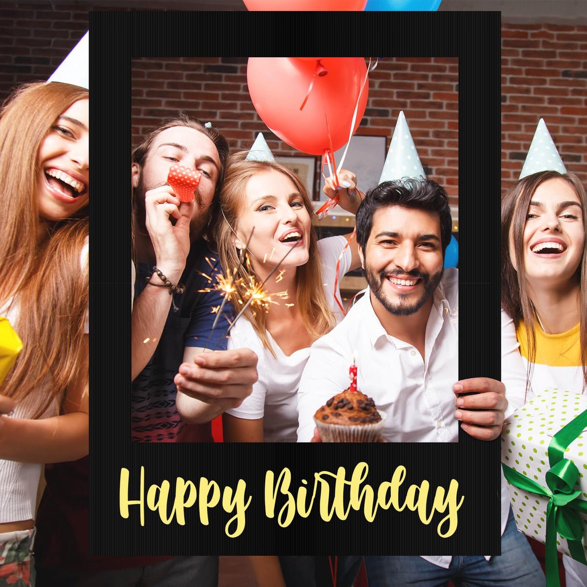 Extra Large Happy Birthday Photo Booth Selfie Frame Prop 32x24"