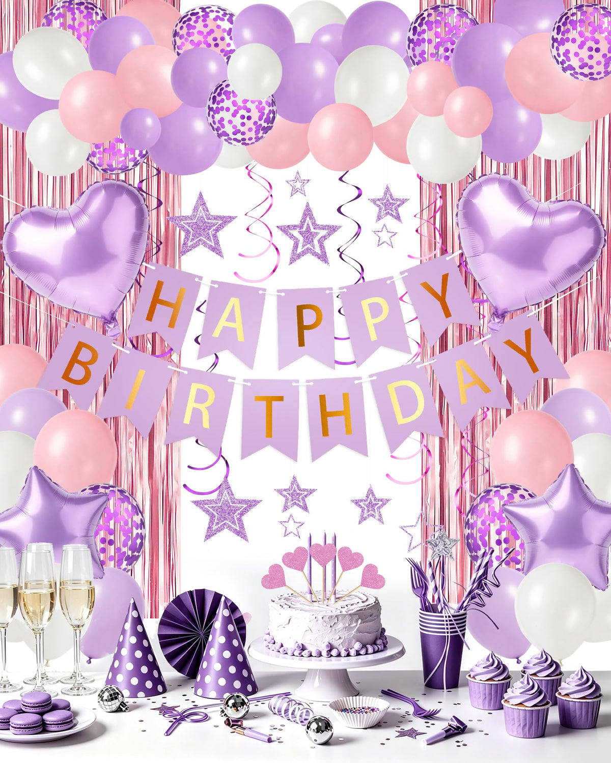 Happy Birthday Party Decorations with Banner Balloons for Women