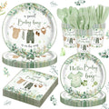 140PCS Greenery Baby Boy Shower Decorations Tableware Set, Boho Greency Party Decorations Tableware Set Dessert Plates Napkins Forks for 20 Guests