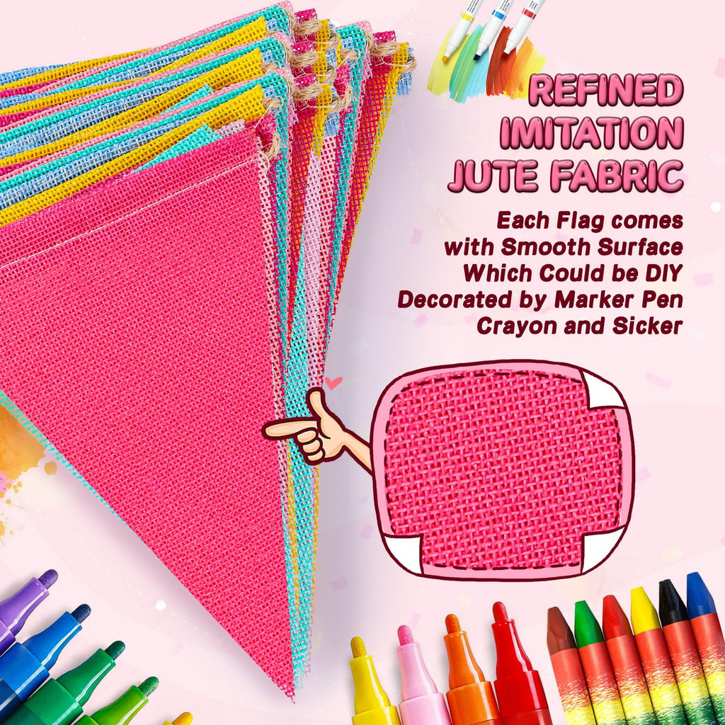 120-Flag 72FT Pastel Burlap Pennant Banner Garland for Parties & Events