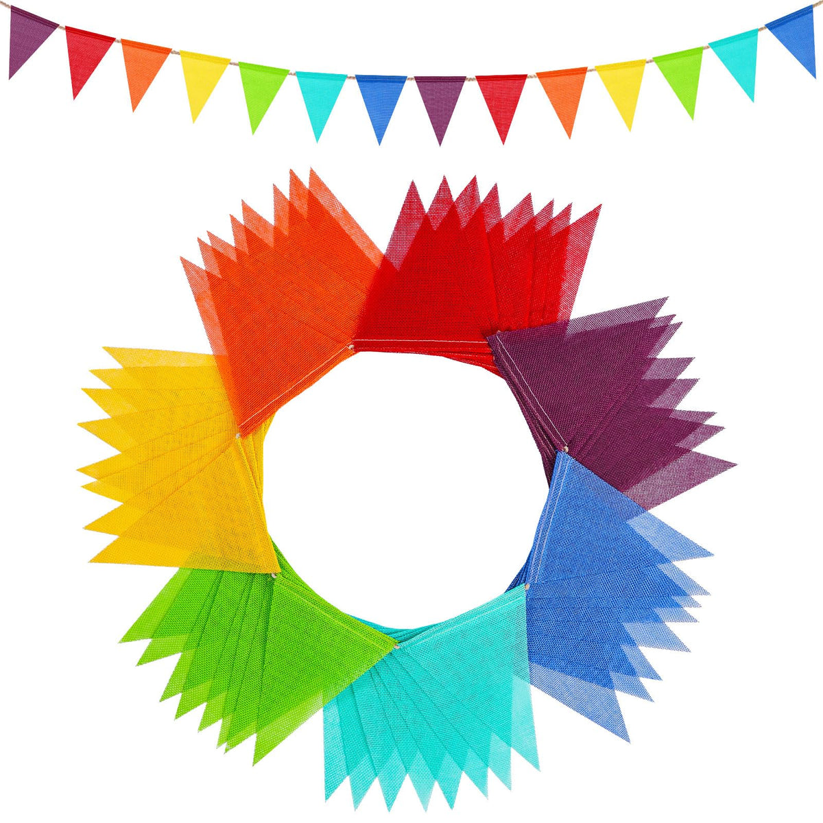 Jutevo 120 Flags/72ft Pennant Banner Flags Garland, Triangle Banner Pennant Flags on a String, Pastel Burlap Pennant Banner Garland Bunting Banner for Outdoor Birthday Party Decorations