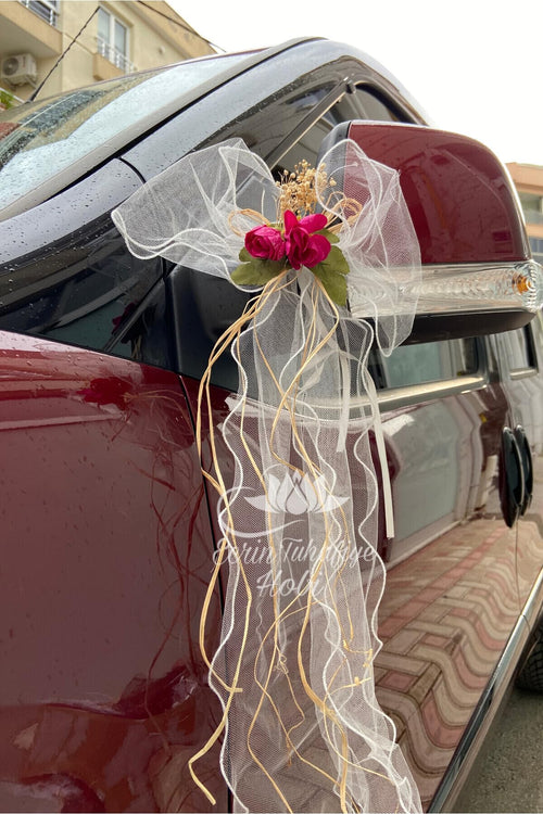 10 Piece Wedding Car Decoration Set - Bridal Car and Convoy Ornament & Gift Bundle Accessory - Festive Celebration Decor - 10 x 26 inches