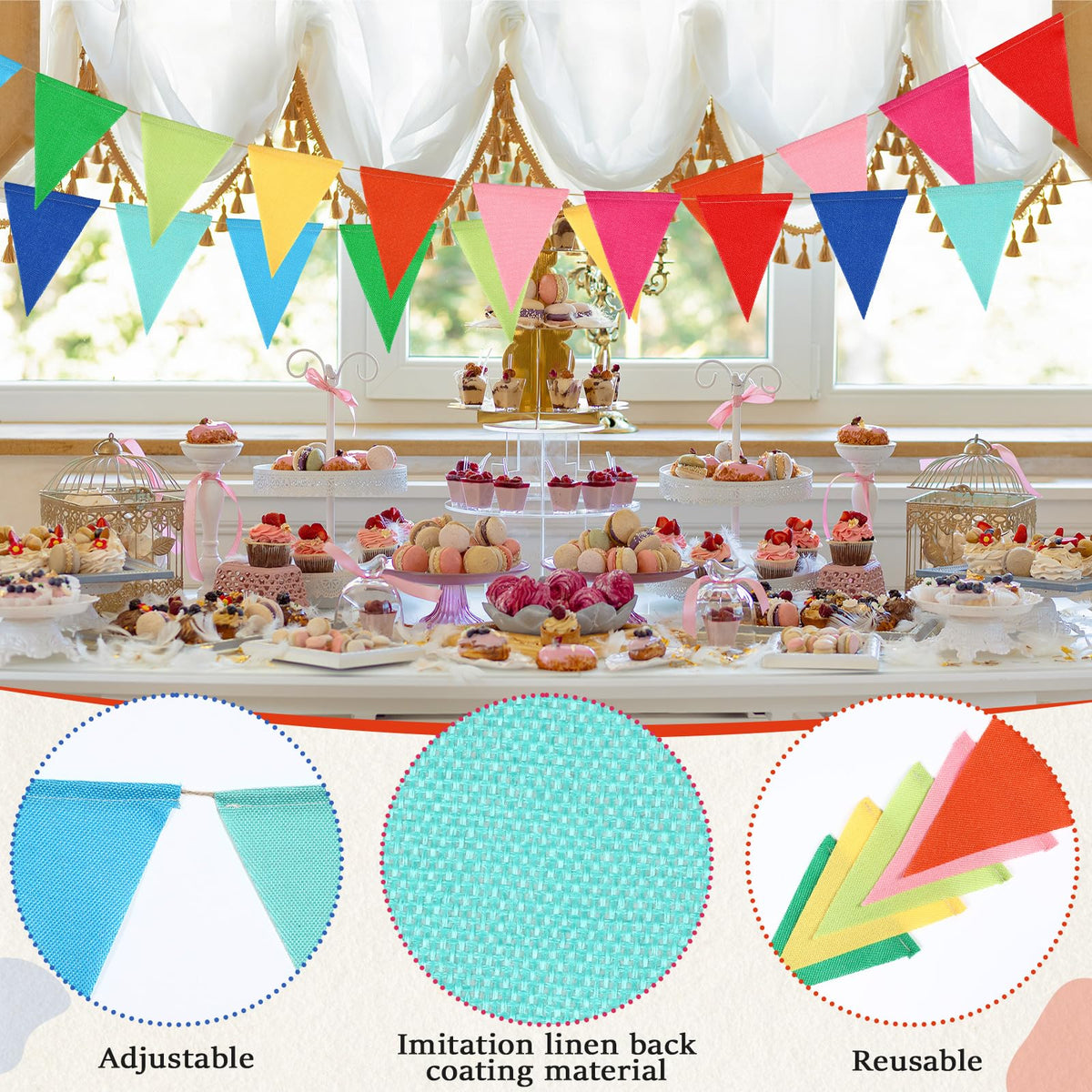 HESTYA 42 Pieces Colorful Pennant Banner Flag Multicolor Bunting Triangle Banner Pastel Pennants for Birthdays Classroom School Carnival Garland Outdoor Events Party Hanging Decorations