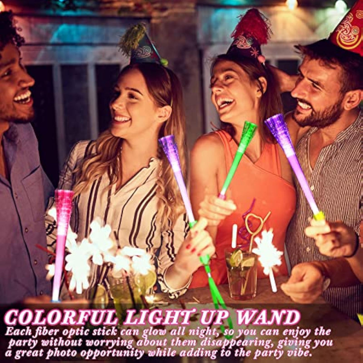 Junkin Fiber Optic Wands Bulk, LED Glow Sticks with Batteries