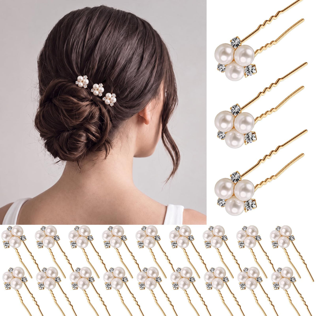 Pearl and Crystal Hair Pins for Brides, Bridesmaids, Flower Girls, and Women - 18 Pieces Wedding Hair Decorations