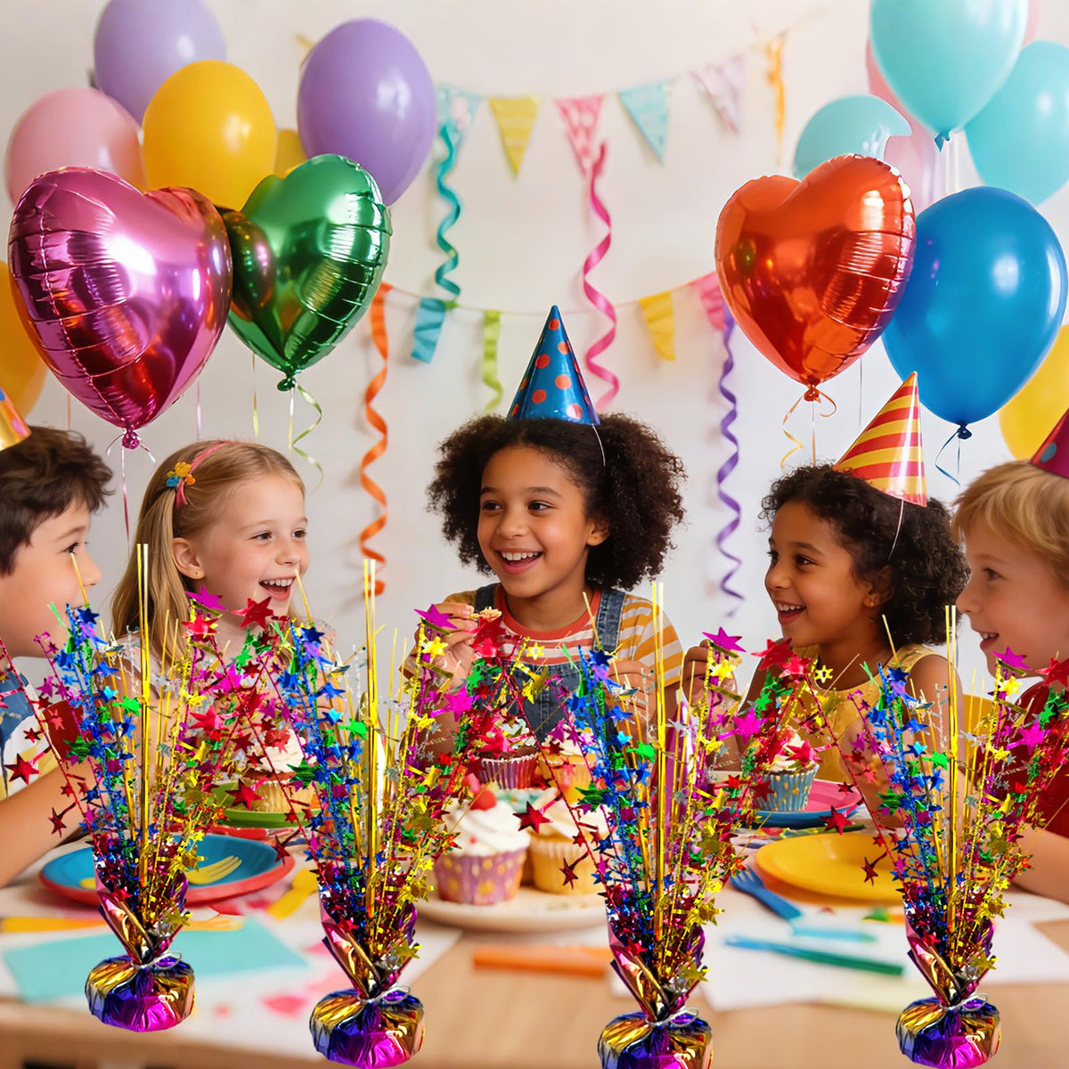 FUBININA Birthday Table Centerpiece Party Decoration Colorful Foil Tabletop