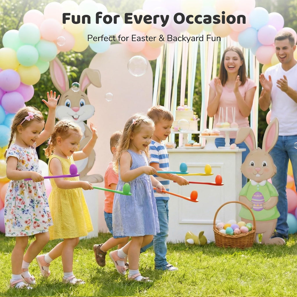 LovesTown 12 PCS Egg Spoon Race Game Sets, Wooden Balance Relay Games for Kids Carnival Birthday Party Outdoor Games