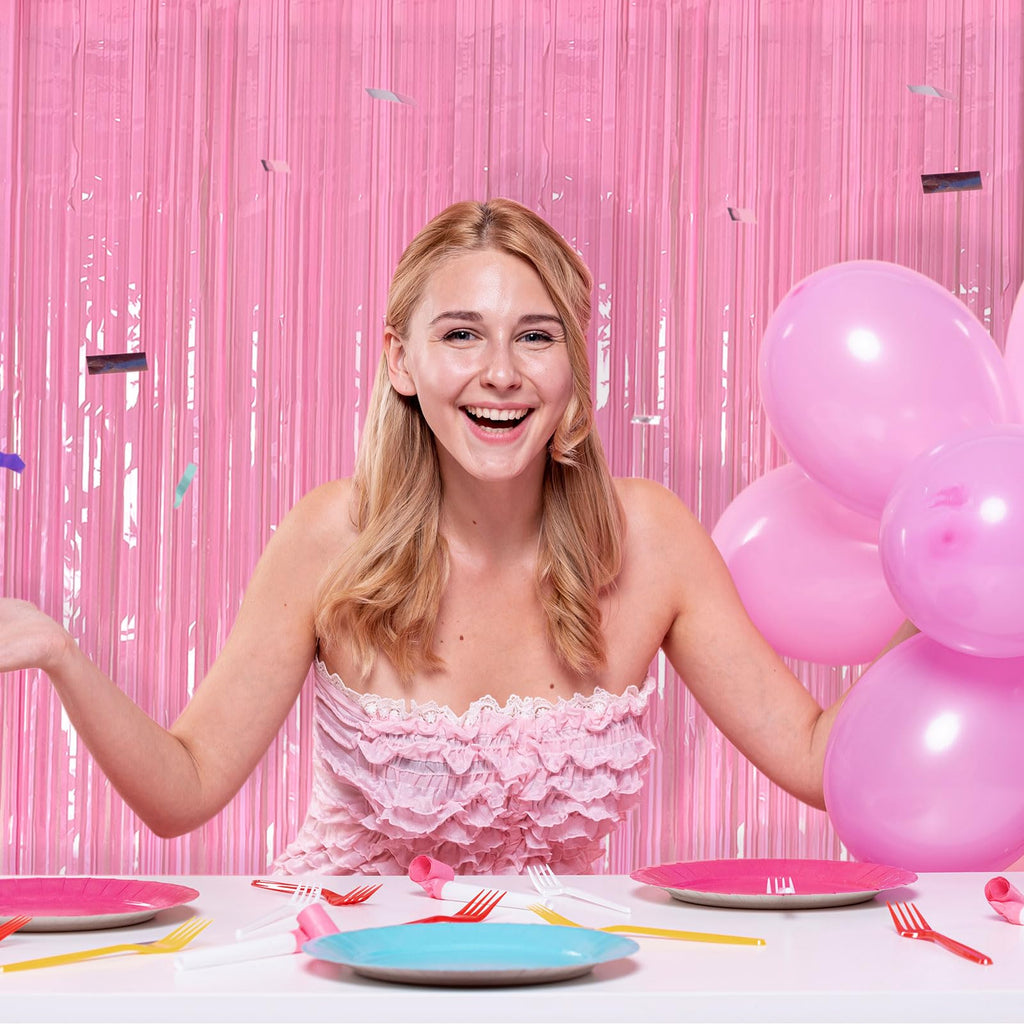 Party Backdrop Decorations Pink Tinsel Curtain Party Backdrop Foil Fringe Birthday Decorations Photo Booth Streamer Pink Theme Bachelorette Graduation Decor